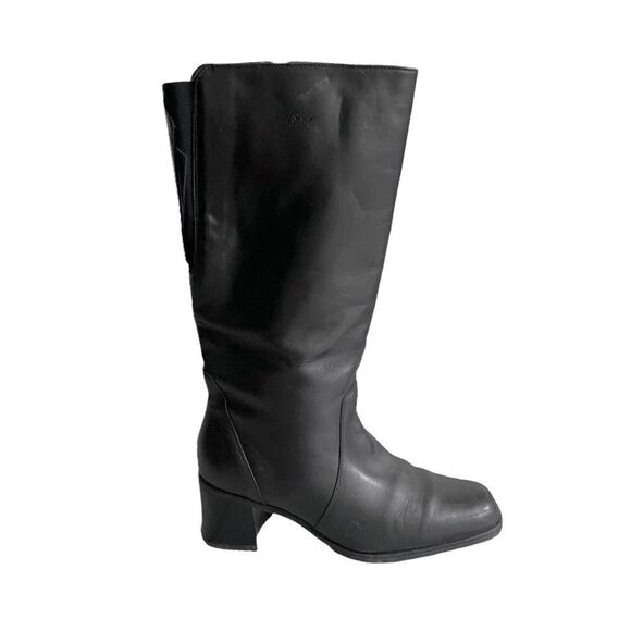 COLLEGE Black Leather Waterproof Winter Lined Snow Tall Boots Heel 10 - Picture 1 of 11